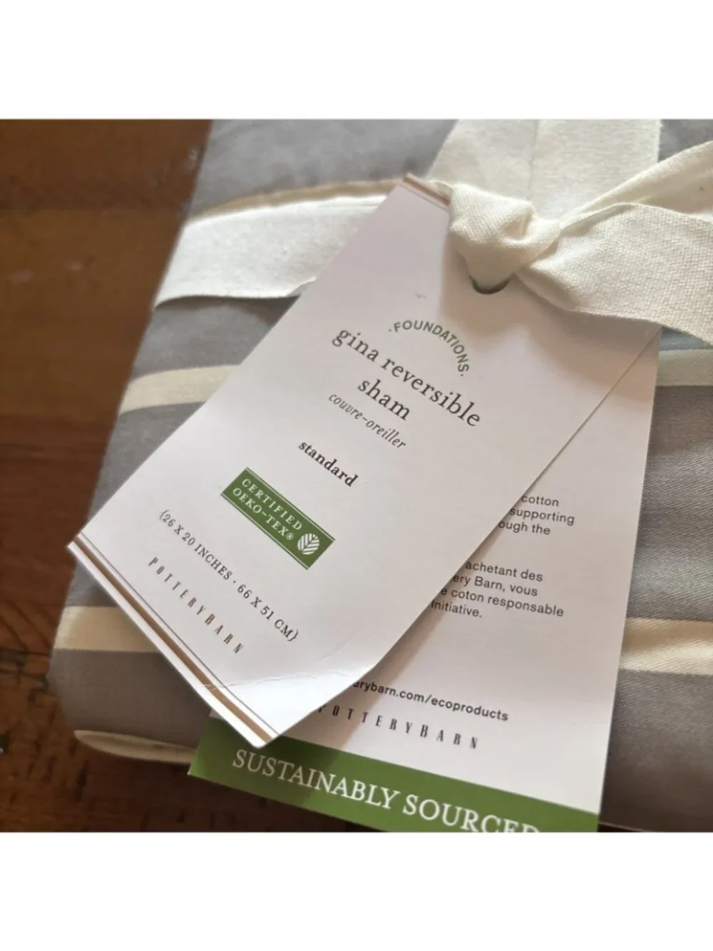 pottery barn Gina Reversible Sham Gray Striped NWT 26 X 20 Standard